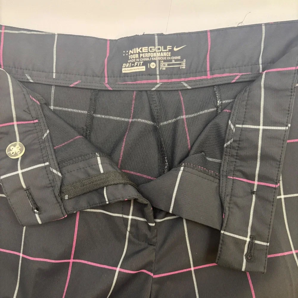Nike Golf Tour Performance Dri-FIT Navy Pink Plaid Pants Womens 14 Windowpane